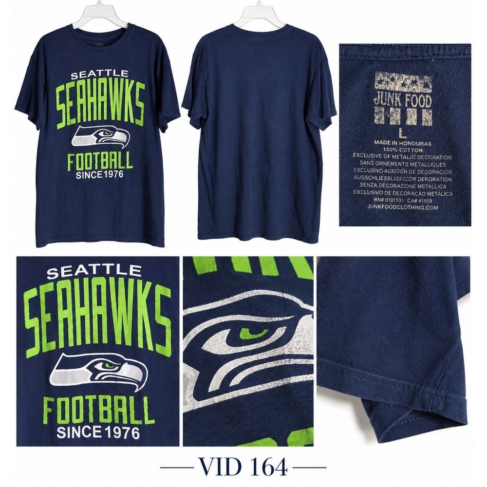 VID 164 Junk Food Seattle Seahawks T Shirt L Navy NFL Football Since 1976